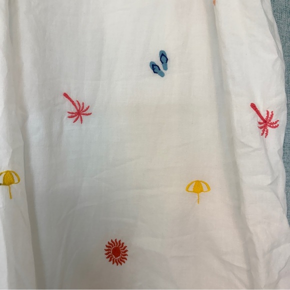 White Embroidered Sundress Cotton Ruffle Hem Beach Motif - Picture 2 of 6